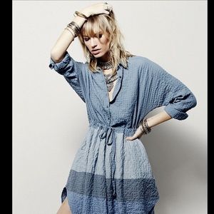 Free People blue Ombre Striped Buttondown Dress S